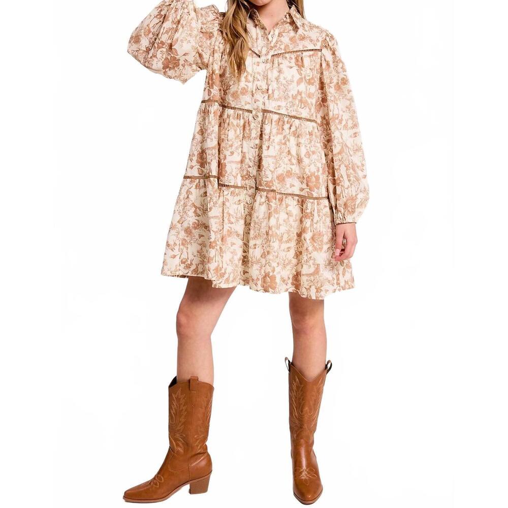 NEW ULTRAMARINE toile button-down shirt mini dress in brown